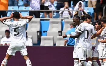 Jude Bellingham merayakan gol bersama rekan setim Real Madrid dalam laga melawan Pachuca di Piala Dunia Antarklub FIFA 2025.