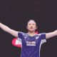 An Se Young merayakan kemenangan usai kalahkan Wang Zhi Yi di final Indonesia Open 2025