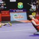 Liu Sheng Shu dan Tan Ning rayakan kemenangan usai menumbangkan ganda Malaysia di final Indonesia Open 2025