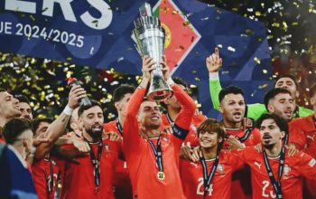 Cristiano Ronaldo merayakan gol ke gawang Spanyol di final UEFA Nations League 2024-2025