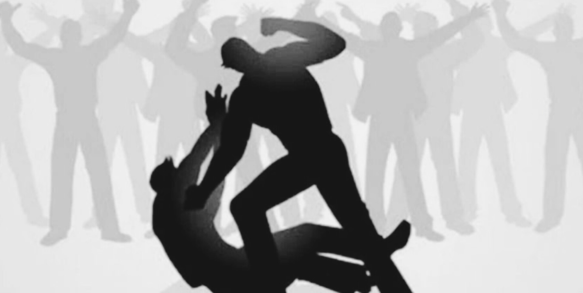 Ilustrasi tahanan dalam sel dengan bayangan pengeroyokan dan petugas jaga lalai.