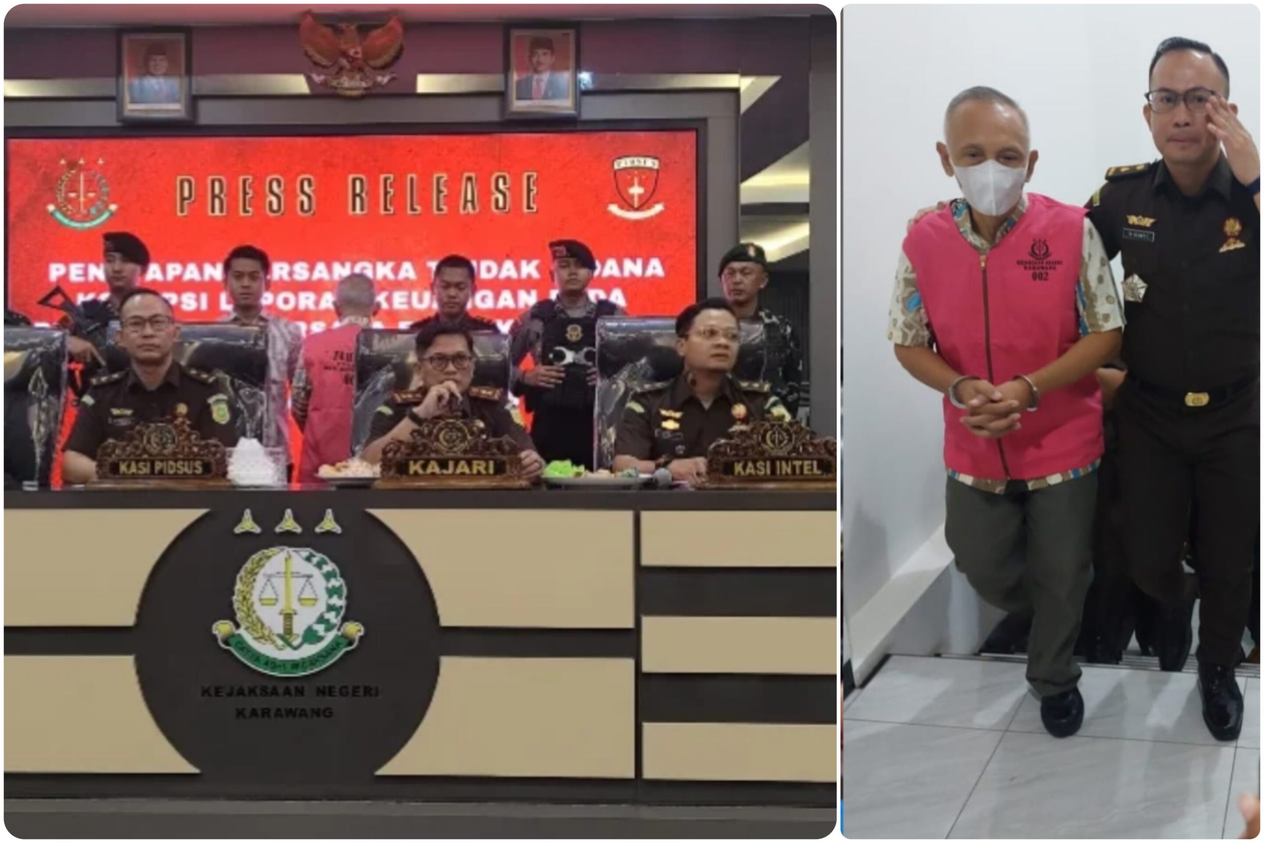 Mantan Dirut BUMD Karawang Giovanni Bintang Raharjo digiring ke tahanan oleh petugas Kejaksaan Negeri Karawang usai ditetapkan sebagai tersangka korupsi Rp7,1 miliar