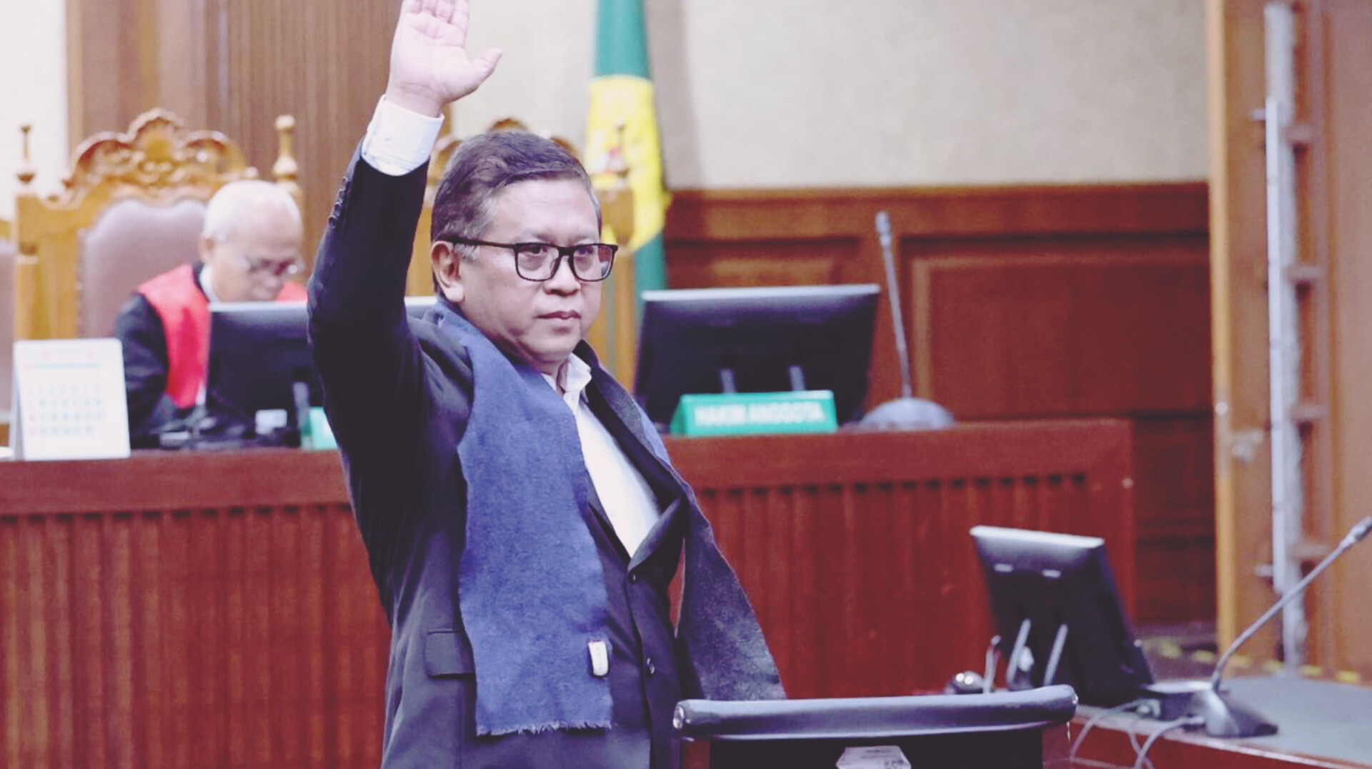 Sekjen PDIP Hasto Kristiyanto saat menjalani sidang di Pengadilan Tipikor Jakarta dalam kasus dugaan perintangan penyidikan.