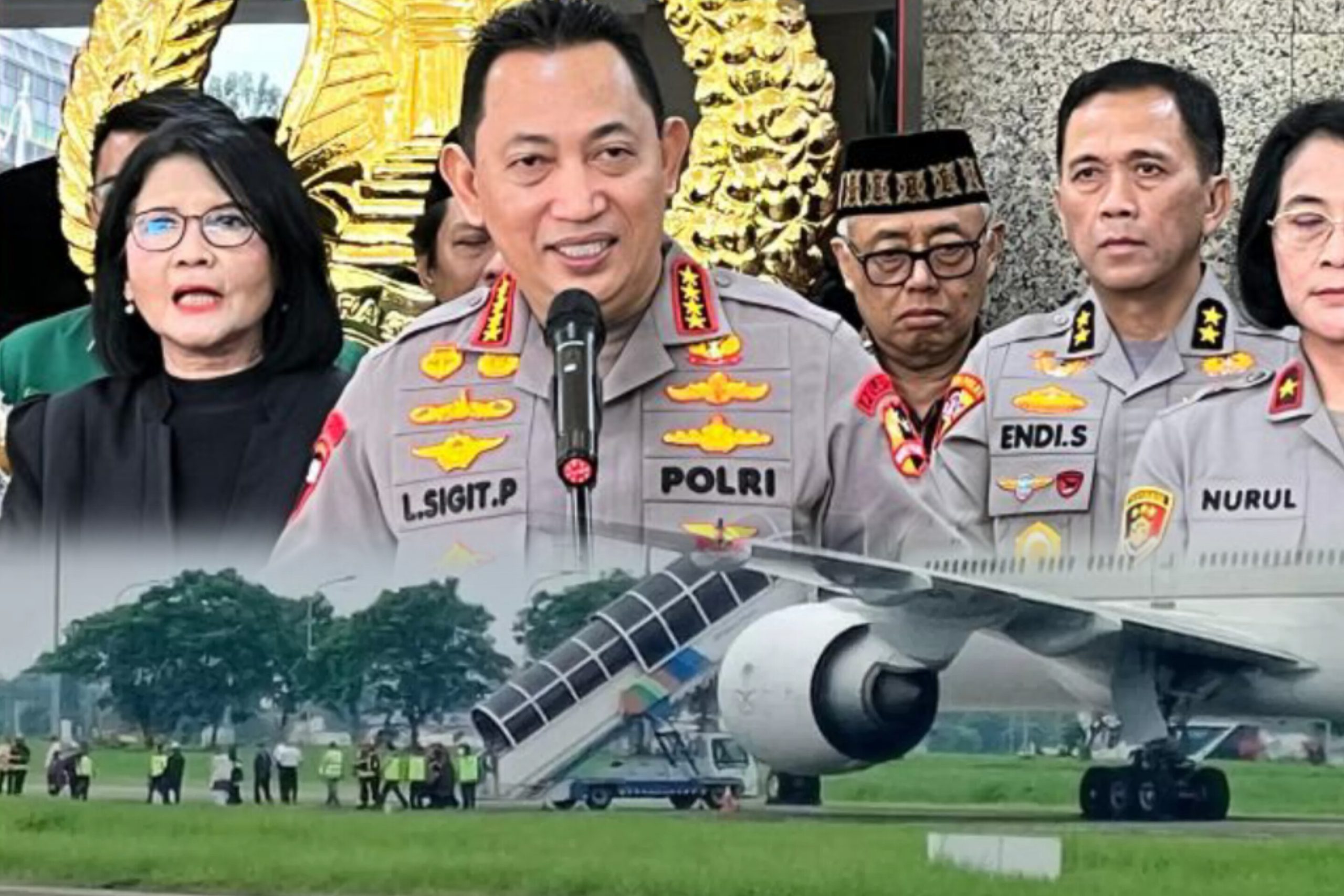 Petugas keamanan memeriksa pesawat Saudi Airlines di Bandara Kualanamu setelah ancaman bom SV5276.