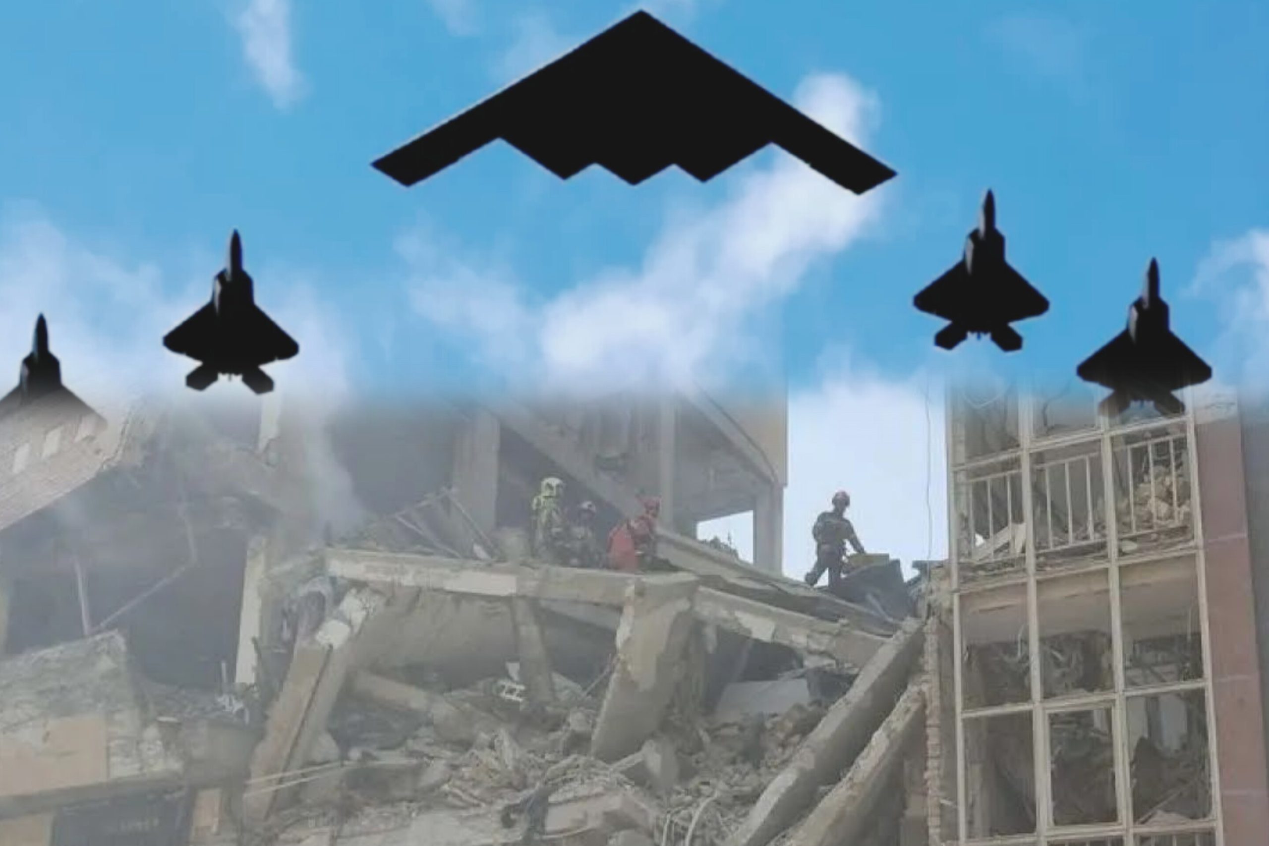 Pesawat pengebom siluman B-2 Spirit milik Angkatan Udara AS melepaskan bom presisi ke target strategis di wilayah Iran dalam serangan udara malam hari.