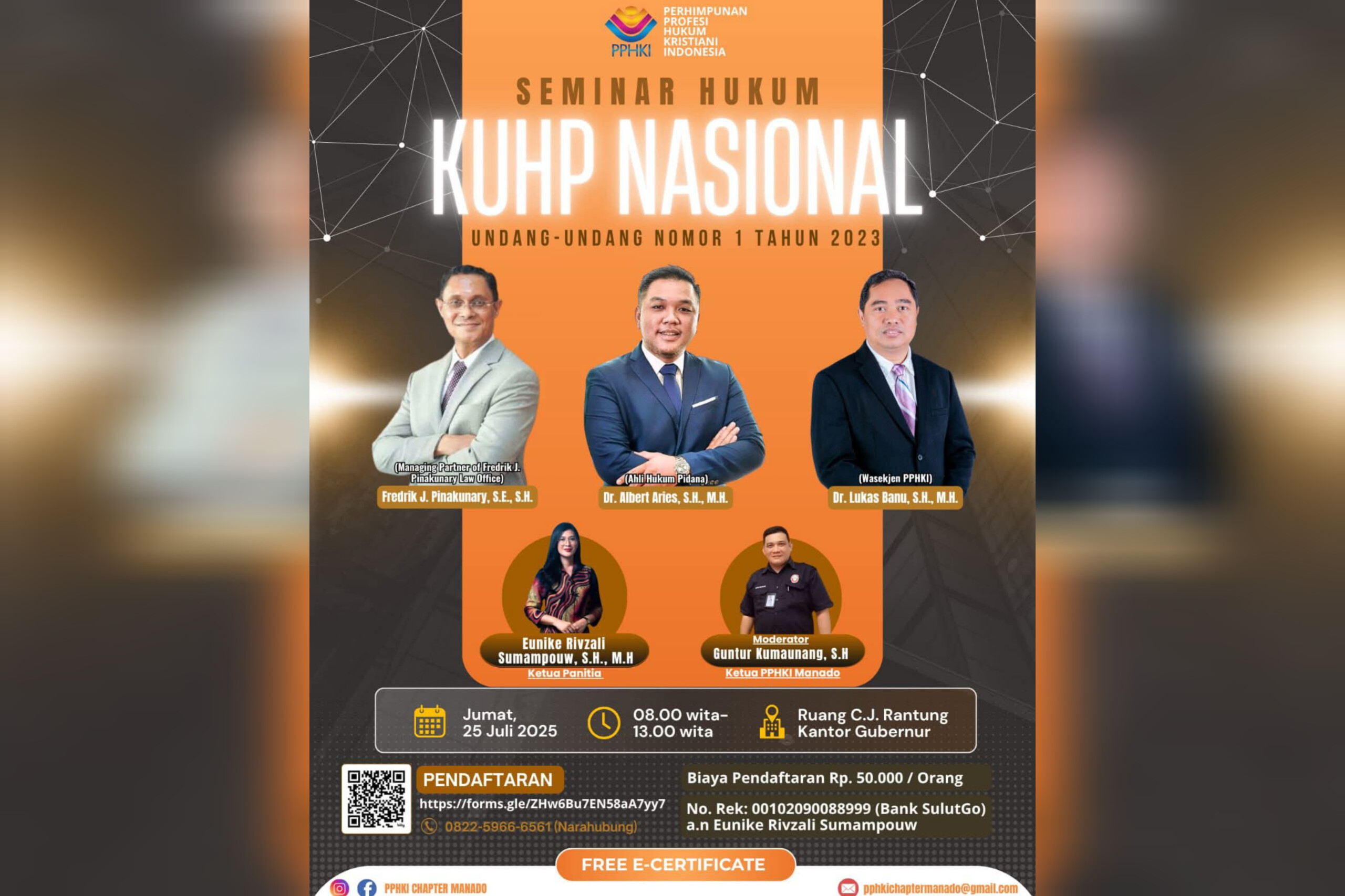 Peserta seminar nasional duduk di aula besar di Manado, membahas KUHP baru Undang-Undang Nomor 1 Tahun 2023.