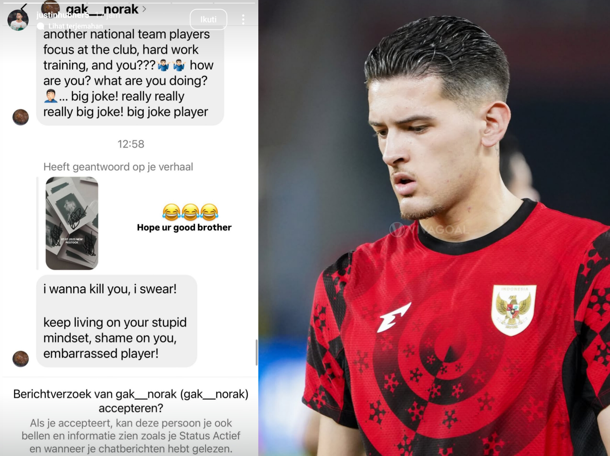 Justin Hubner menerima ancaman pembunuhan dari penggemar sendiri di media sosial karena statusnya tanpa klub.