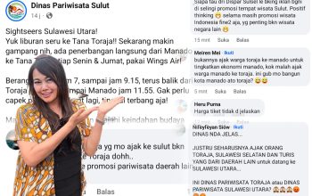 Tangkapan layar unggahan Dinas Pariwisata Sulut yang mengajak warga berlibur ke Tana Toraja menuai kecaman dari netizen