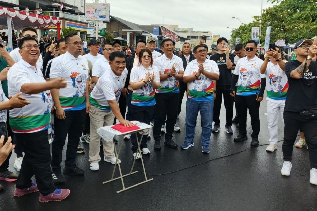 Kasdam XIII/Merdeka Brigjen TNI Yustinus Nono Yulianto bersama Forkopimda Sulut hadiri launching logo dan maskot Porprov XII Sulut 2025 di Manado.