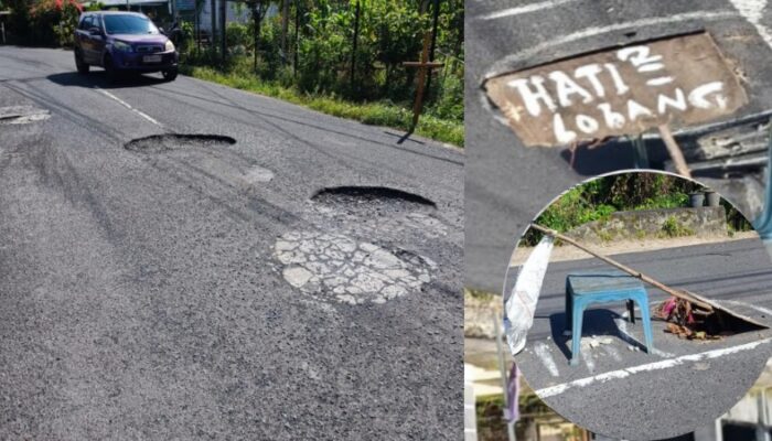 Lubang Menganga, Warga Passo Tanam Tanaman di Jalan sebagai Alarm Bahaya