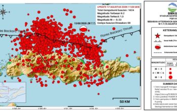 1.624 gempa susulan mengguncang Flores setelah gempa utama magnitudo 7,7 pada 15 Agustus 2026.